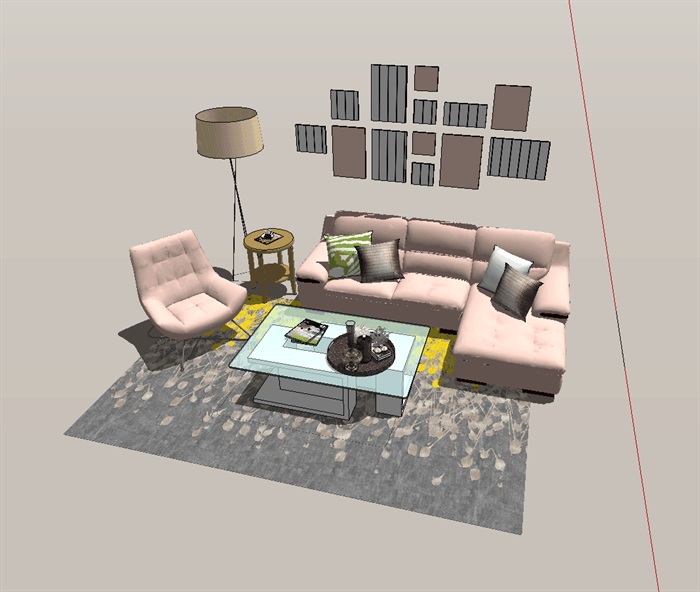 现代风格客厅室内设计详细su模型(4)