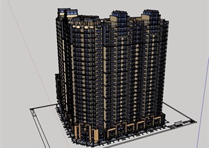 现代底商住宅高层建筑楼设计SU(草图大师)模型