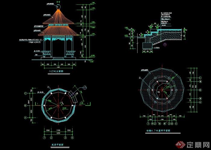 古典中式圆亭cad施工图