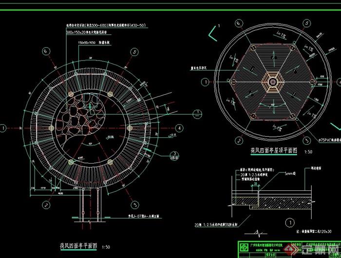 圆形详细的东南亚风格亭子设计cad施工图