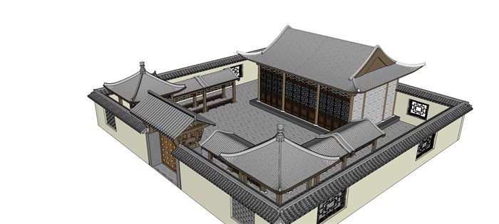 仿古建築四合院徽派古建民居民宿農村老房子su模型[草圖大師su][原創]