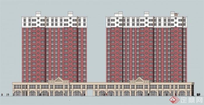 经典高层裙房商住楼设计su模型