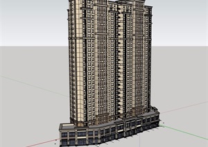 新古典风格完整高层住宅建筑SU(草图大师)模型