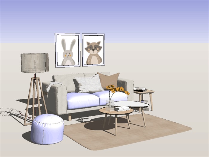 小户型客厅室内设计详细su模型设计(2)
