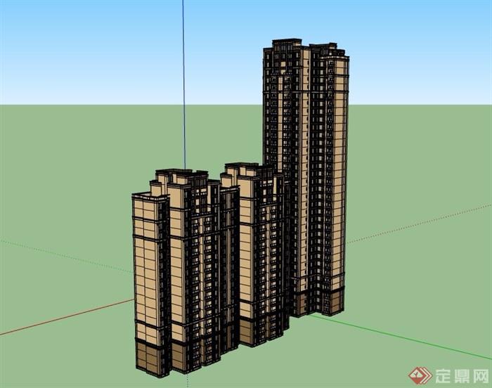 两栋高层新古典住宅楼su模型