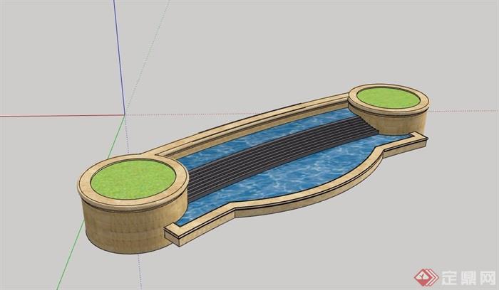 园林景观详细的台阶水池水景su模型