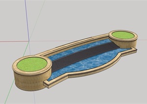 园林景观详细的台阶水池水景SU(草图大师)模型
