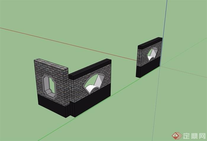 详细的砖砌景观墙设计su模型