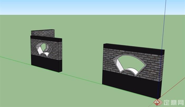 详细的砖砌景观墙设计su模型
