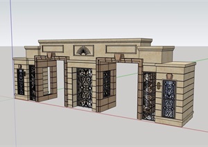 新古典经典小区大门SU(草图大师)模型