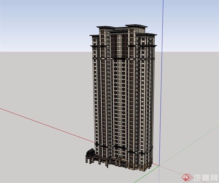 新古典风格完整的高层住宅楼素材su模型