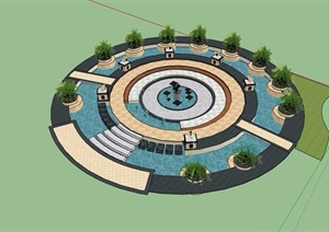 圆形雕塑喷泉水池水池设计SU(草图大师)模型