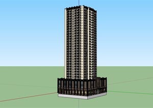 新古典风格详细的商业住宅高层建筑楼SU(草图大师)模型