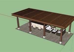 详细的廊架桌椅素材设计SU(草图大师)模型