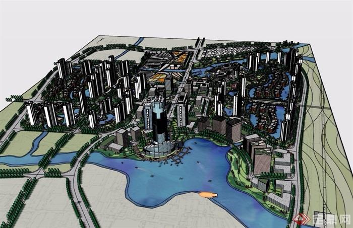 某滨水城市总图规划su模型