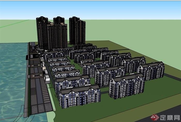 某详细的住宅小区1，2期合体建筑su模型