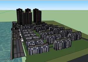 某详细的住宅小区1，2期合体建筑SU(草图大师)模型