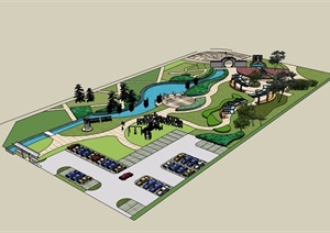 现代休闲小公园景观详细设计SU(草图大师)模型