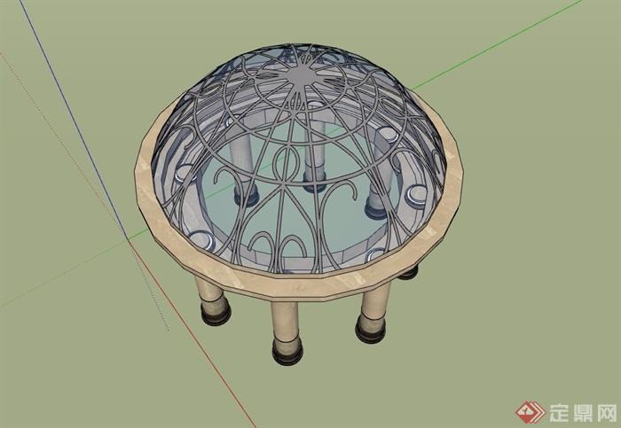 圆形欧式风格详细的亭子素材设计su模型