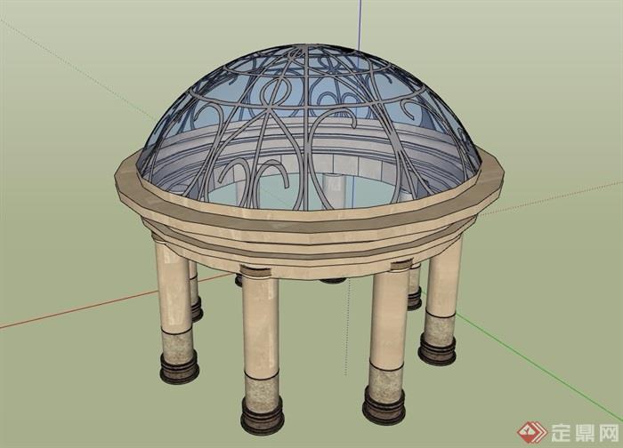 圆形欧式风格详细的亭子素材设计su模型