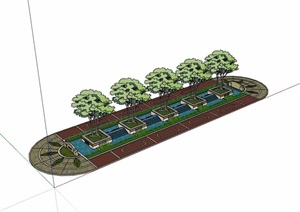 喷泉水池树池景观设计SU(草图大师)模型