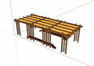 详细经典完整的廊架SU(草图大师)模型含坐凳