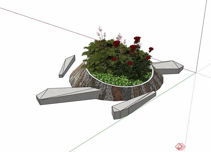 现代种植花池及坐凳设计su模型