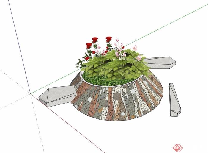 现代种植花池及坐凳设计su模型