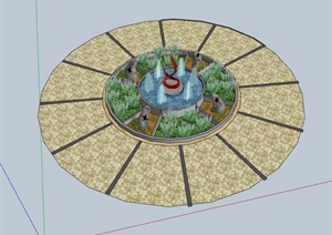 圆形种植池水池设计SU(草图大师)模型
