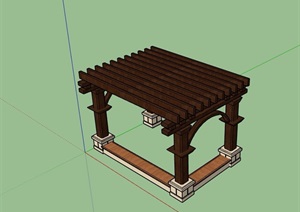 木质廊架及坐凳素材SU(草图大师)模型