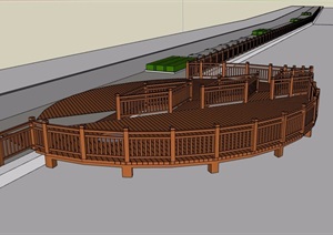 观景木栈道及栏杆素材设计SU(草图大师)模型