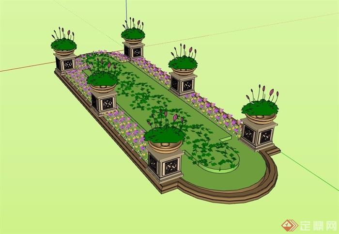 欧式风格详细完整的花钵花池设计su模型