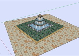 某欧式风格水池水钵景观设计SU(草图大师)模型