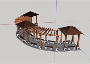 弧形详细的亭廊组合素材设计SU(草图大师)模型