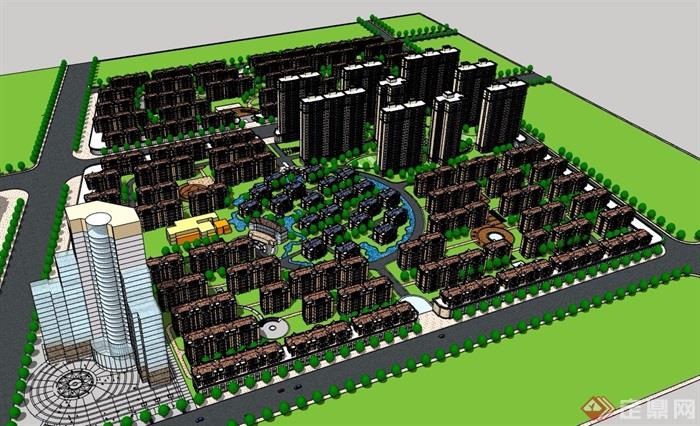 欧式风格详细的多层及高层住宅小区楼su模型