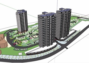 小区住宅楼及中庭景观设计SU(草图大师)模型