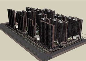 某现代风格详细的住宅小区景观及建筑设计SU(草图大师)模型