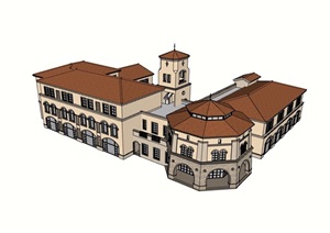欧式三层幼儿园详细建筑SU(草图大师)模型