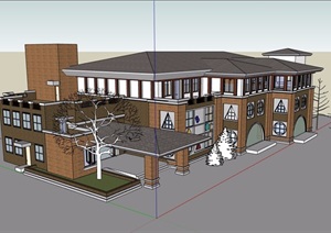 三层详细的欧式幼儿园建筑设计SU(草图大师)模型