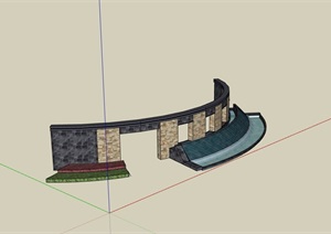 详细的弧形景观墙素材设计SU(草图大师)模型