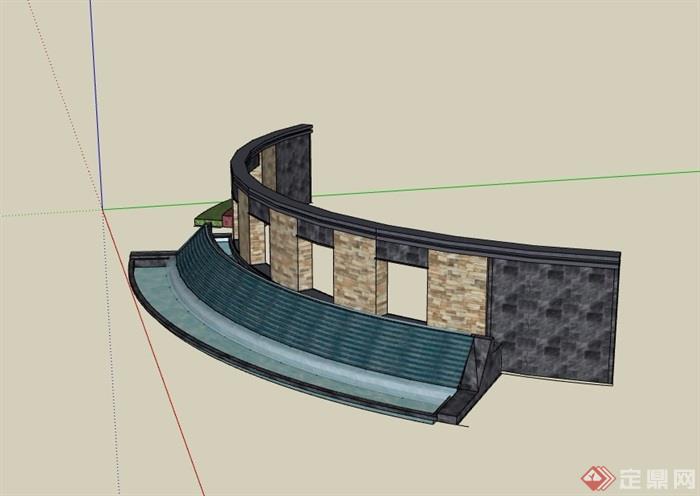 详细的弧形景观墙素材设计su模型