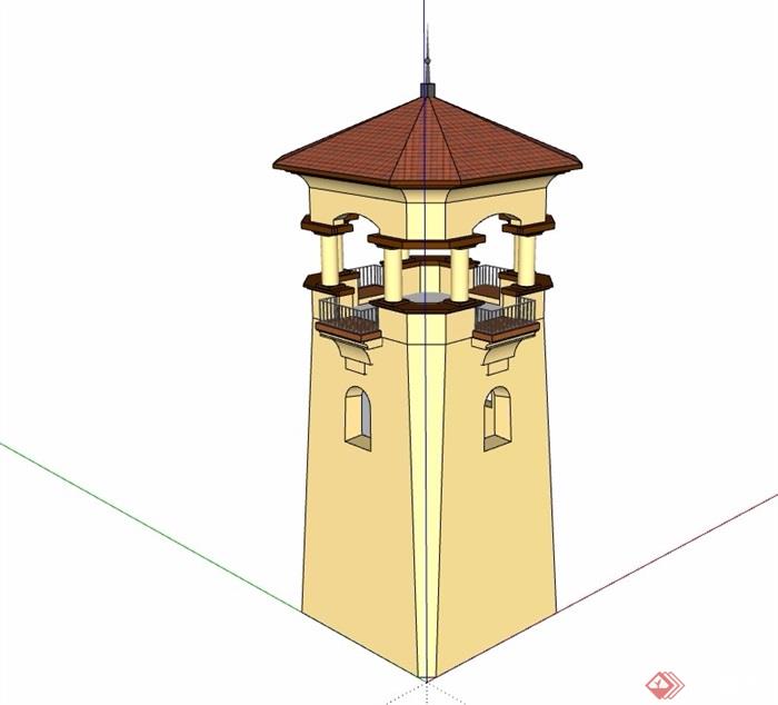 某欧式风格详细塔楼素材设计su模型