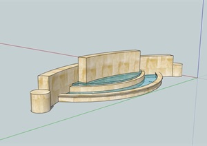详细的水池景墙SU(草图大师)模型