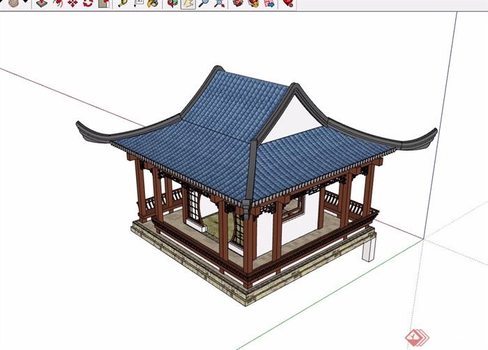 古典中式风格水榭凉亭su模型