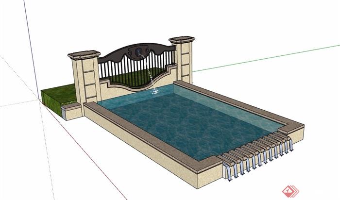 新古典风格水景水池设计su模型