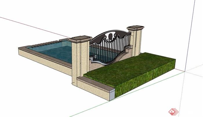 新古典风格水景水池设计su模型