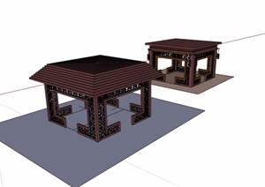 两个详细的中式方亭素材设计SU(草图大师)模型