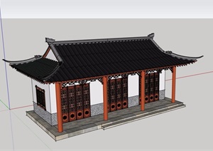单层古典中式风格详细四合院房子SU(草图大师)模型
