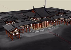 某古典中式风格寺庙大殿设计SU(草图大师)模型