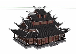 财神庙详细多层建筑设计SU(草图大师)模型